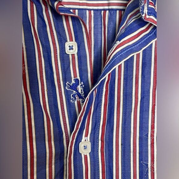 Bugatchi Shaped Fit Button Up Shirt Stripes Blue Red 3X - Picture 3 of 12